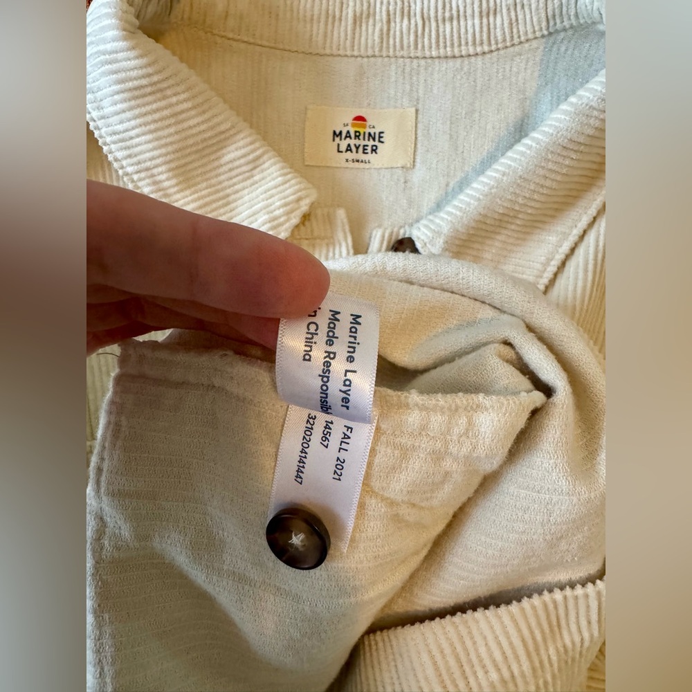 Marine Layer Jemma Corduroy Hemp Cotton Ivory Shirt XS EUC - Picture 8 of 8